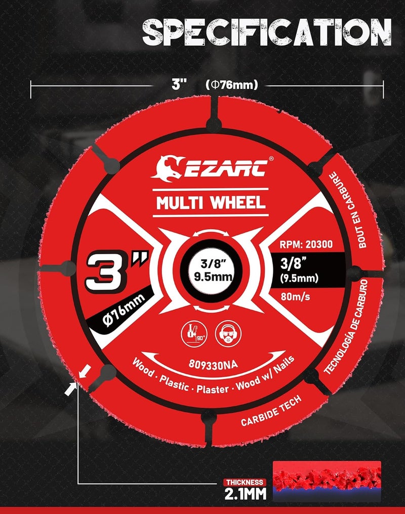 EZARC 3 Inch Cut Off Wheels, Carbide Cutting Disc, Angle Grinder Cutting Wheel for Wood, Wood with Nails, Laminate, Plastic, Plaster, 2 Pack - Image 3